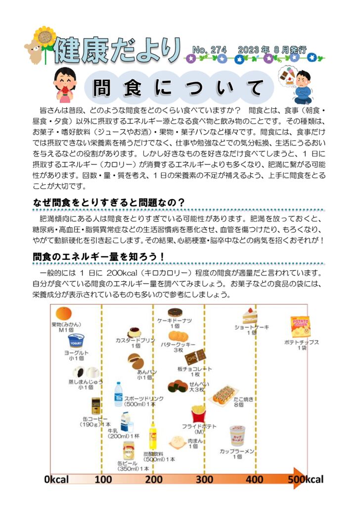 健康だより間食No274 2023年8月発行のサムネイル